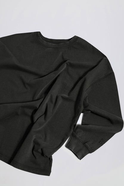 Acid Wash Long-Sleeve Oversized T-Shirt in Ash
