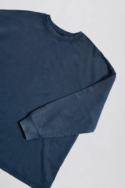 Acid Wash Long-Sleeve Oversized T-Shirt in Blue