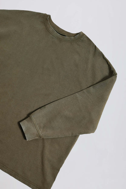Acid Wash Long-Sleeve Oversized T-Shirt in Light Green