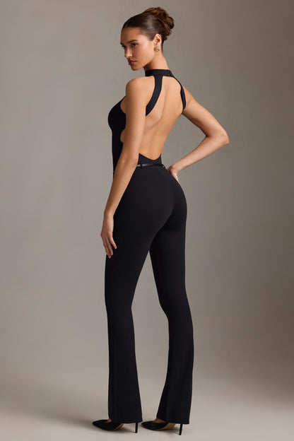 Backless Turtleneck Jumpsuit in Black